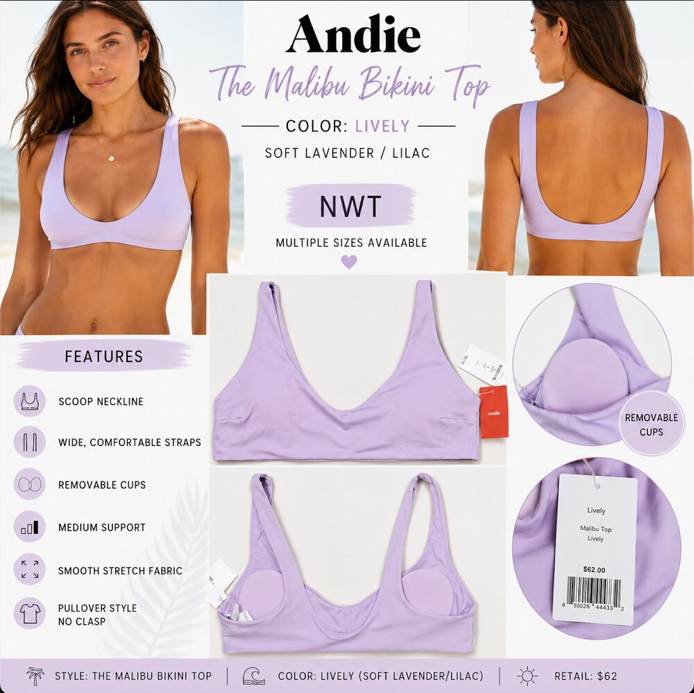 Andie Malibu Bikini Top NWT Lively Lavender Lilac XL